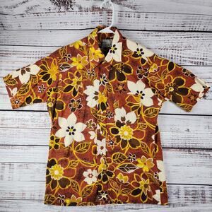 Orange Casual Button Down Shirt with Floral Design